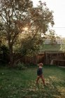 Мальчик в зеленом саду — стоковое фото