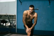 Portrait of male African American athlete at gym — Stock Photo