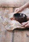 Chocolate basque burnt cheesecake or San Sebastian cheesecake ready to serve — Stock Photo