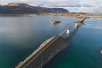 Bridge over norway fjords from aerial view — Stock Photo