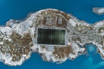 Fußballstadion Lofoten Norwegen, Luftaufnahme — Stockfoto