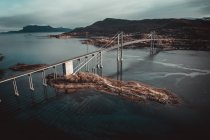 Bridge over norway fjords from aerial view — Stock Photo