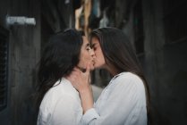 Красива пара еротичних дівчат цілує один одного — стокове фото