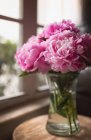 Pivoines roses debout sur le rebord de la fenêtre — Photo de stock