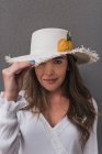 Portrait of beautiful hispanic woman with a hat — Stock Photo