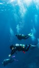 Mergulhadores descendo para o azul na Grande Barreira de Corais — Fotografia de Stock