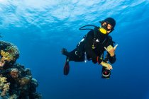 Buceador explorando el Gran Arrecife de Barrie - foto de stock