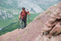 Hiker in Canfranc Valley, Pyrenees in Spain. — Stock Photo