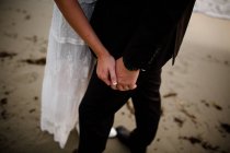 Close Up of Newlyweds Hands on Beach in San Diego — Stock Photo