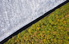 Vista aérea por dron de otoño y primavera separados por una carretera - foto de stock