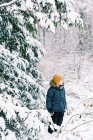 Хлопчик грає в зимовому парку — стокове фото