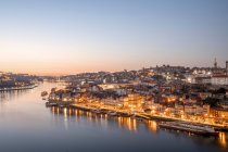 View of the Unesco Porto site at sunset with city light on, overlookin — Stock Photo