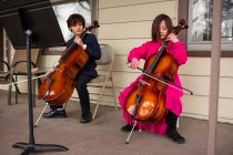 Zwei Kinder geben Cello-Konzert — Stockfoto