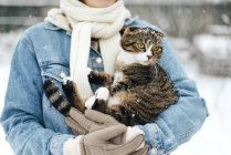 Belle jeune femme tenant chat — Photo de stock