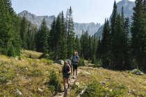 Paar wandert im Urlaub am Berg — Stockfoto