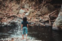 Kind vergnügt sich am Ufer eines Flusses — Stockfoto