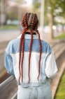 Rear view of beautiful woman with long braids — Stock Photo