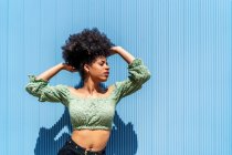 Photographie de femme aux cheveux afro — Photo de stock