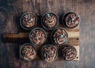 Cupcake al cioccolato con zucchero a velo e spruzzi — Foto stock