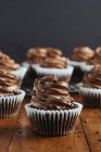 Cupcakes de chocolate com açúcar de confeiteiro e polvilhas — Fotografia de Stock