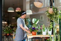 Floristin arbeitet in ihrem Blumenladen — Stockfoto