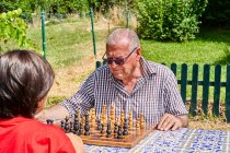 Großvater und Enkel über dem Schachbrett — Stockfoto