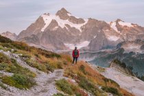 Escursionista con zaino escursioni in montagna — Foto stock