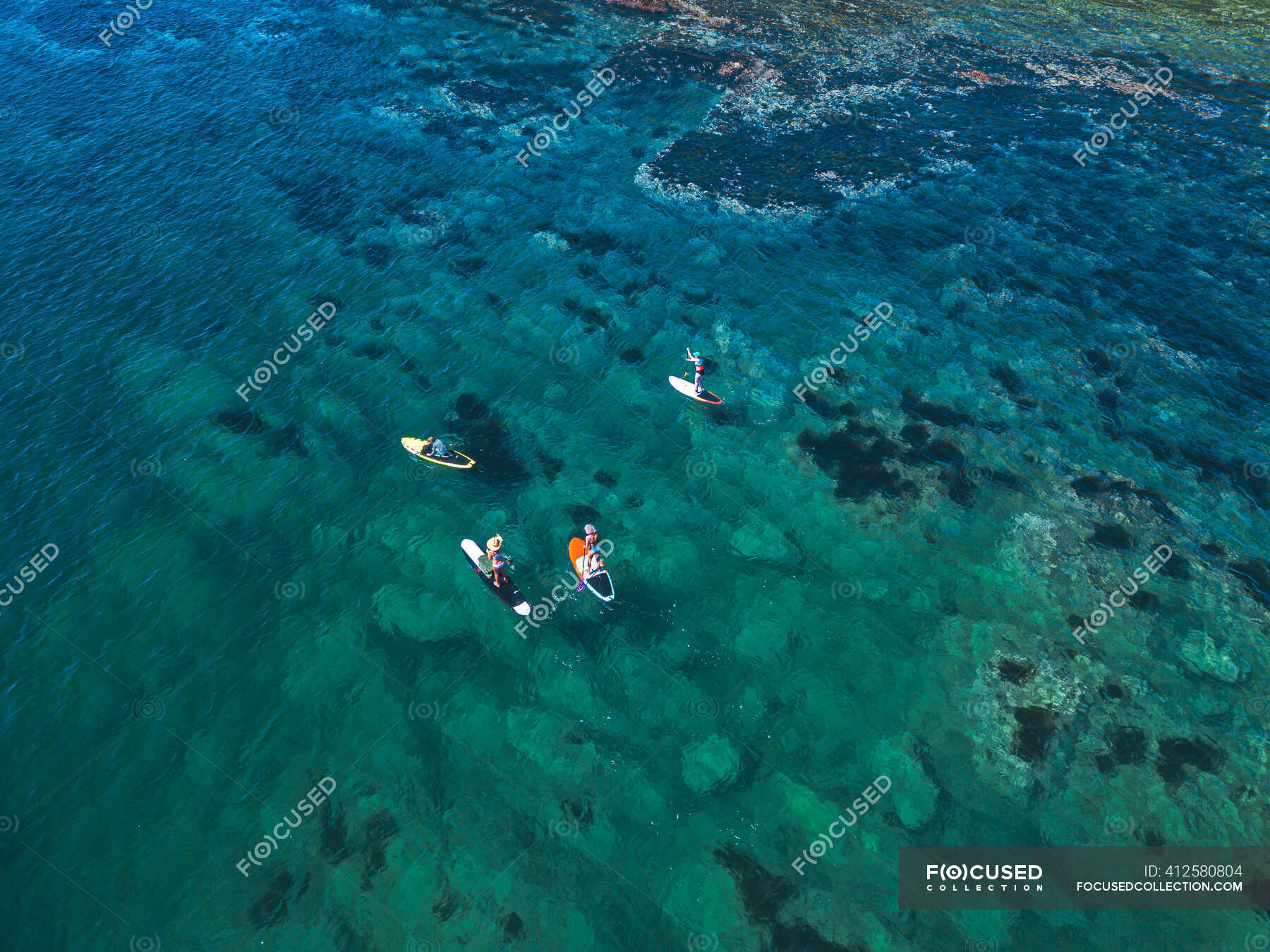 Aerial view of SUP surfers, Primorsky region, Russia — elevated, sport ...