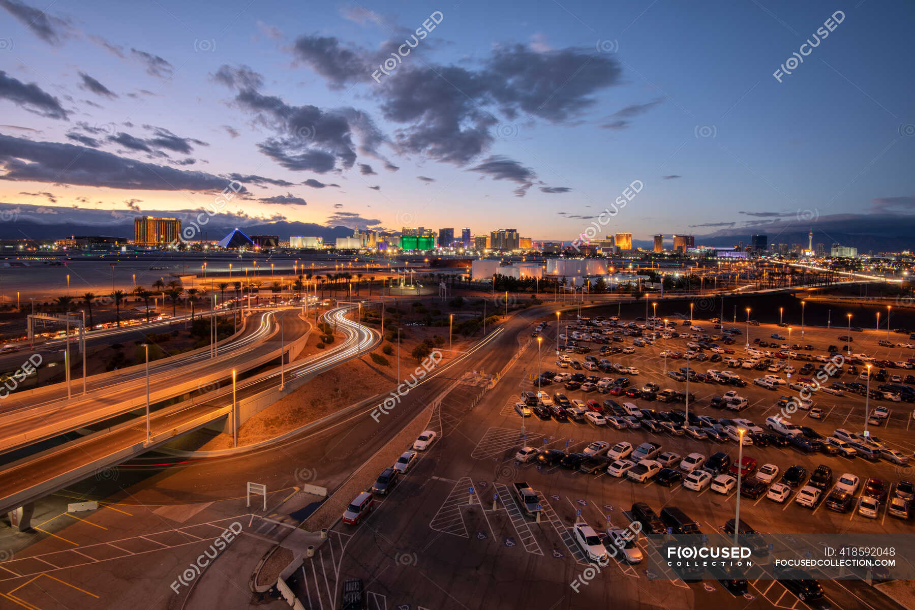 Las Vegas strip and airport parking lot — area, urban - Stock Photo