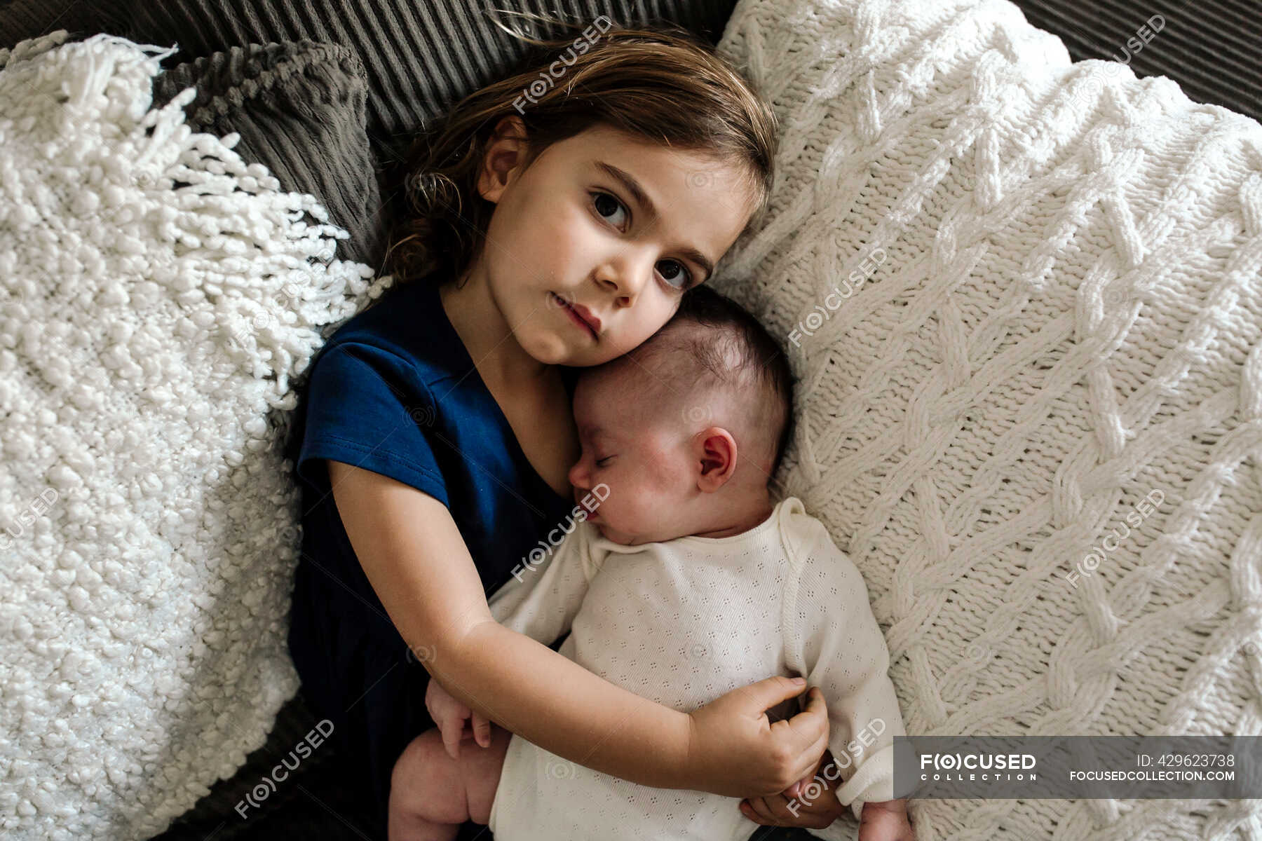 Cute little girl with her baby sister — happy, healthy - Stock Photo ...