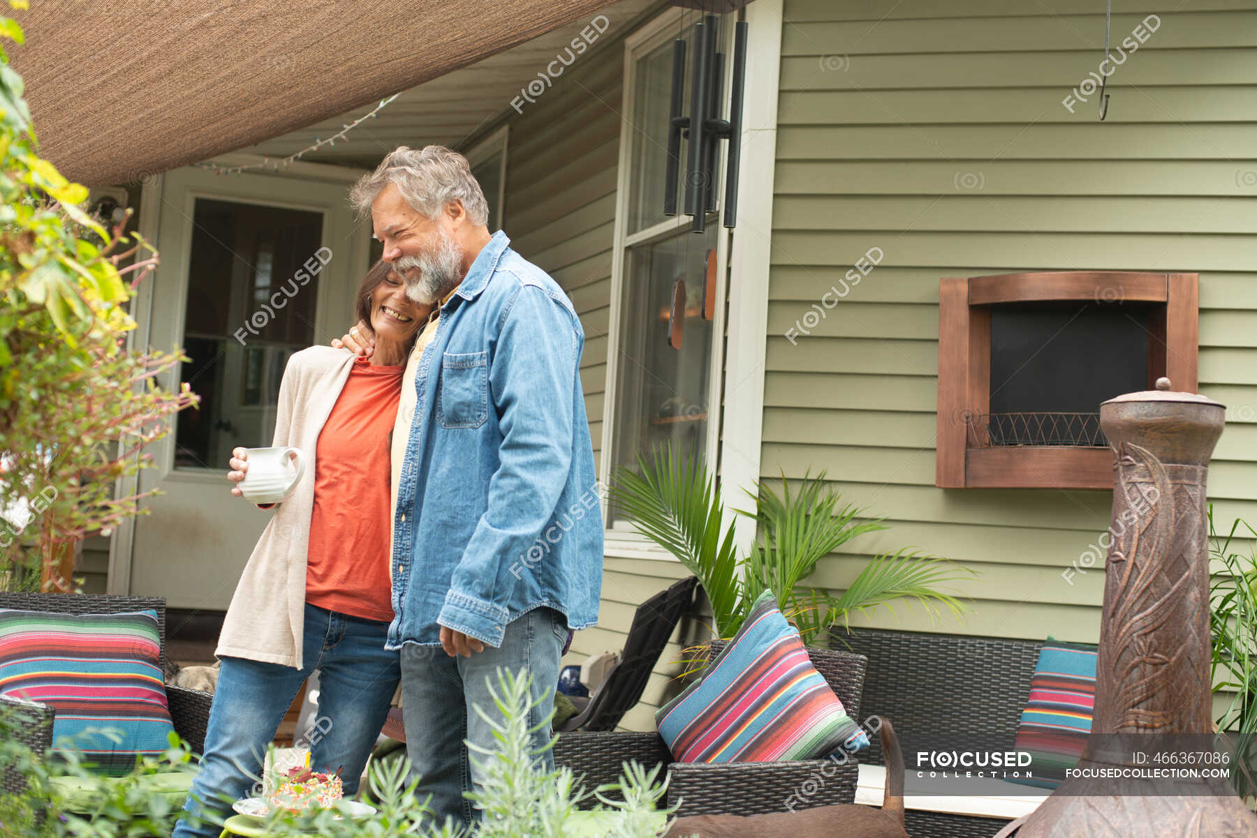 Morning coffee on the backyard porch — furnature, leaf - Stock Photo ...