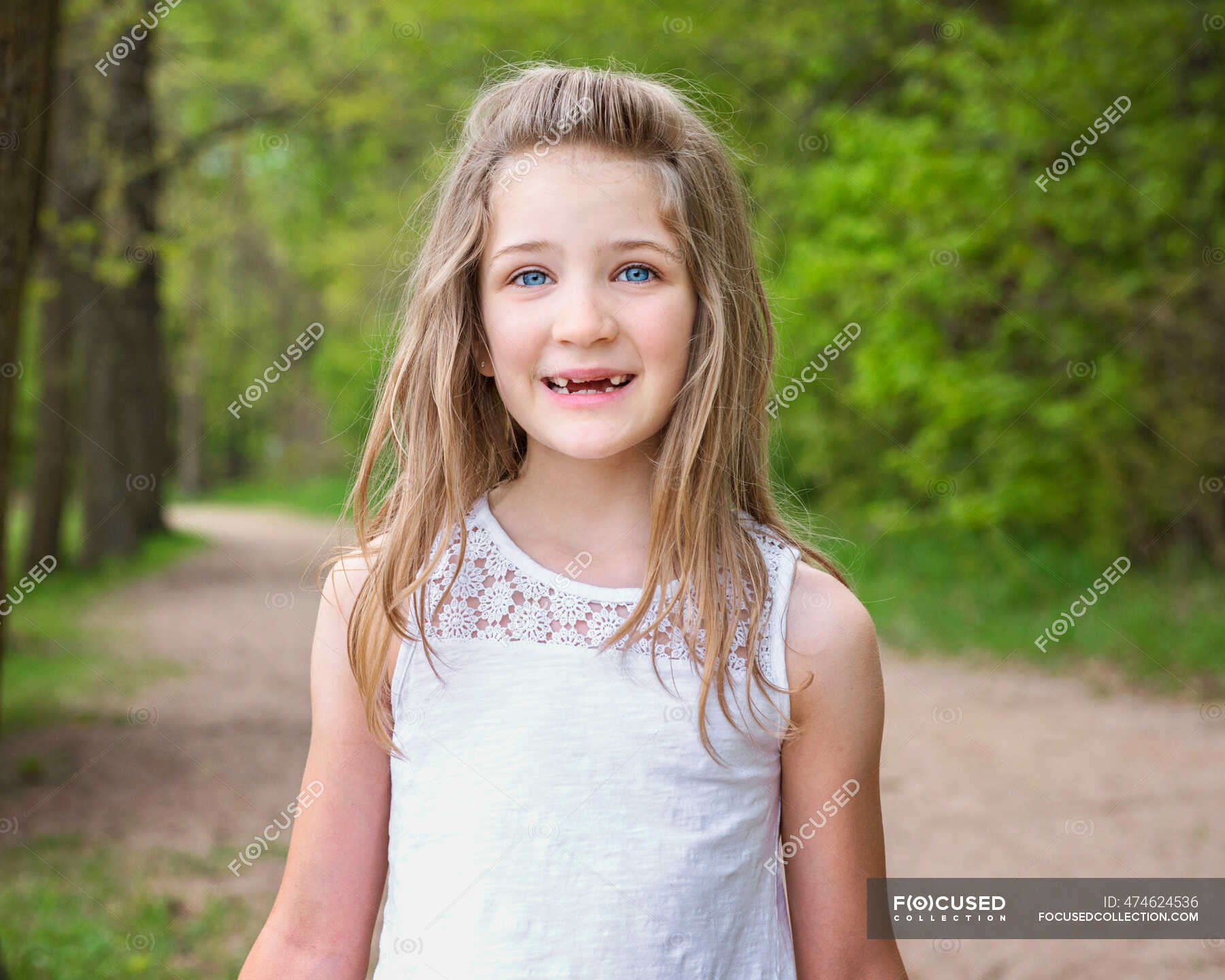 Young Blond Girl Hiking in the Woods — recreation, youth - Stock Photo ...