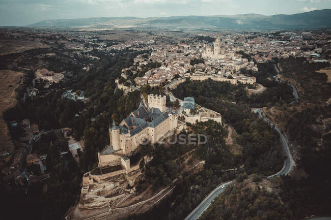 Alcazar of Segovia and Cathedral from aerial view — Stock Photo