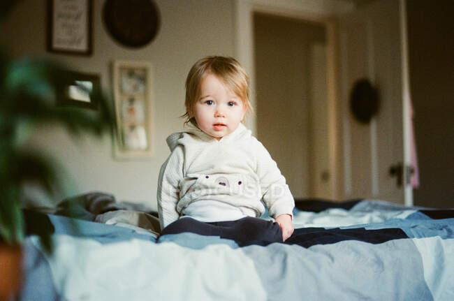 Little toddler girl after her nap. — Stock Photo