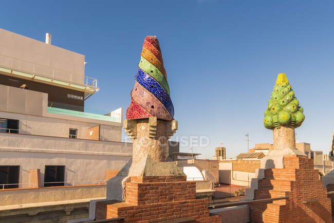 Guell palace rooftop designed by Antonio Gaudy in Barcelona — Stock Photo