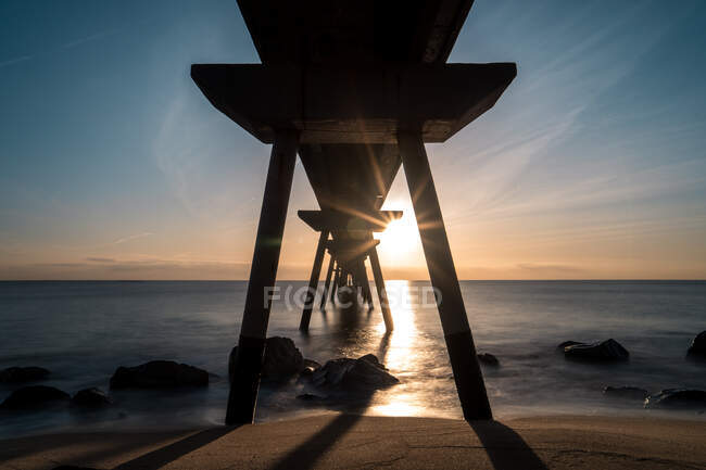 Brücke Sonnenaufgang Sonnenschein Sonne Wasser — Stockfoto