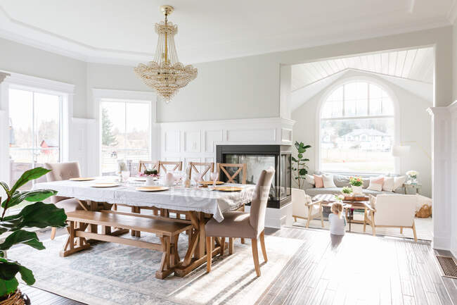 Grande e luminoso soggiorno e sala da pranzo — Foto stock