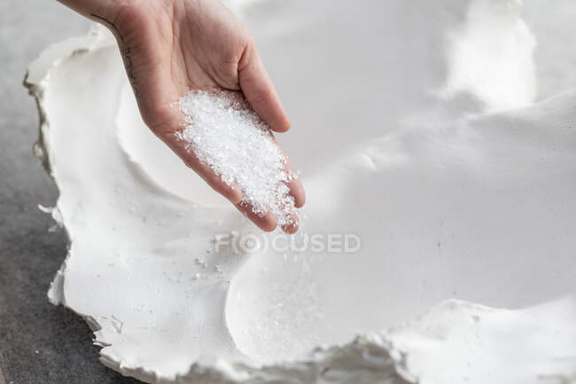 Frit glass being poured into plaster mold — Stock Photo