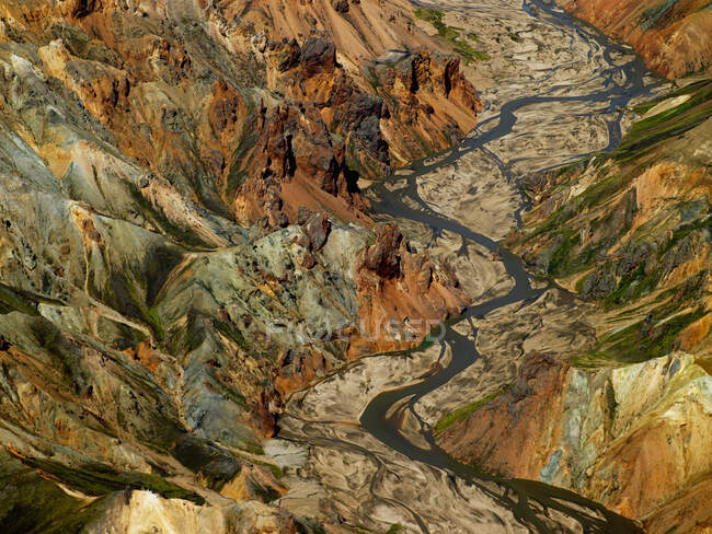 Jkulgl Canyon in Landmannalaugar, aerial view — Stock Photo