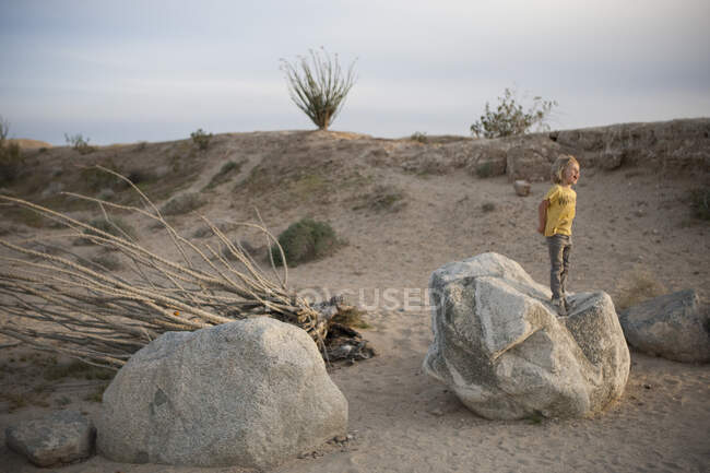 Cite little girl in desert — Stock Photo