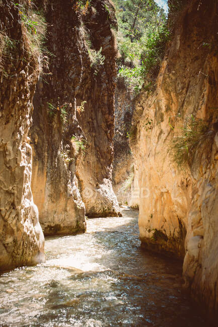 Río estrecho que serpentea por el cañón en verano - foto de stock