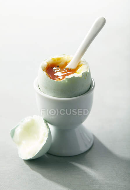 Délicieuse soupe de yaourt aux fruits frais sur fond blanc — Photo de stock