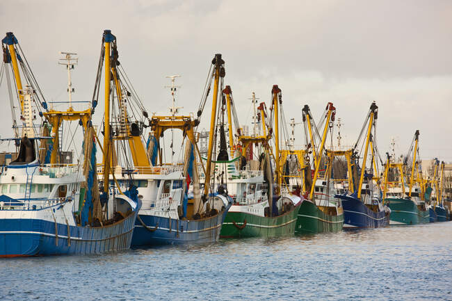 Trawler-Flotte legt an Pier in Middelburg / Niederlande an — Stockfoto