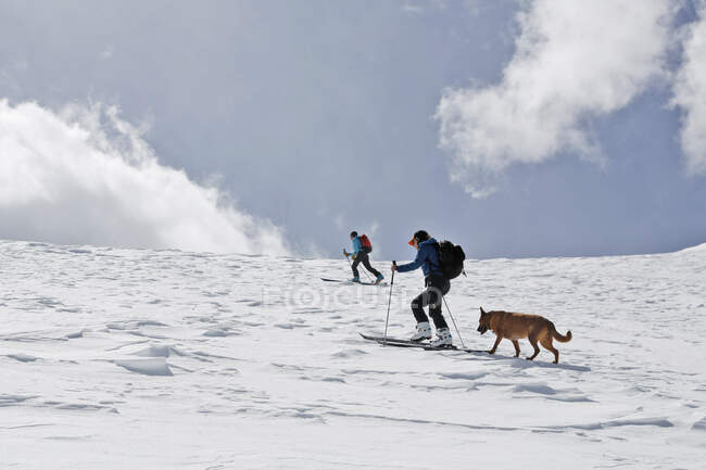 Zwei Frauen besteigen mit Hund den Mount Sopris in Colorado — Stockfoto