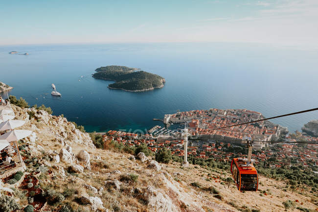 Vantage point of the city of Dubrovnik from cable car — Stock Photo