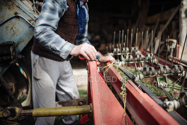 Trailers for agricultural machinery. Old arm closeup. — Stock Photo