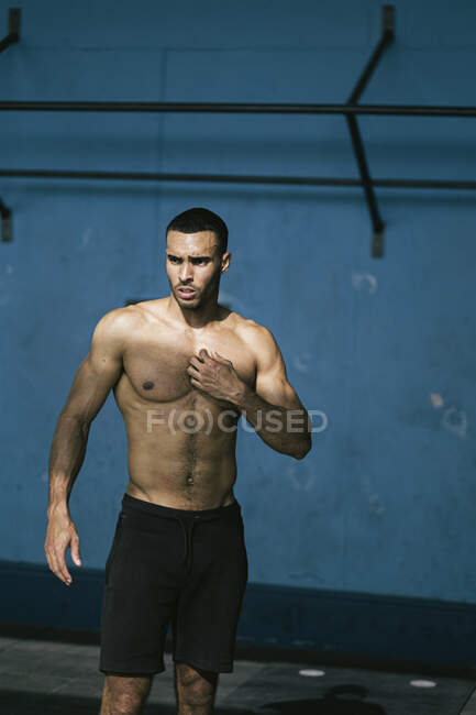 Portrait of male african american athlete on training — Stock Photo
