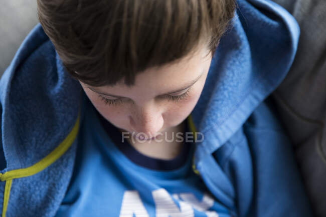 Close Up Overhead View of Teen Boy 's Eyes, Pestanas, Nariz, Sardas — Fotografia de Stock