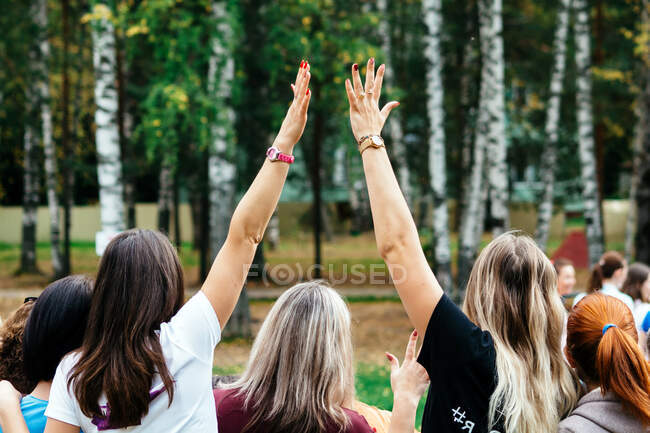 Women in team building outdoors in summer — Stock Photo