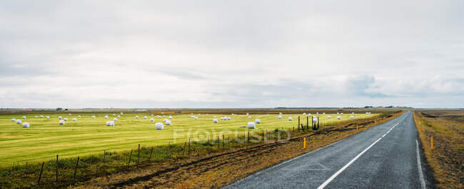 Bela vista do campo e da estrada — Fotografia de Stock